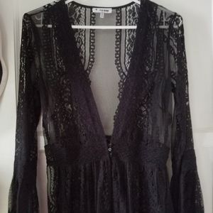 Black lace kimono robe beach cover med 21 fp fll